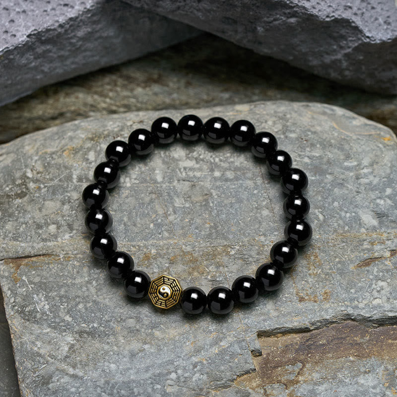 Buddha Stones Bracciale con ciondolo Bagua Balance in onice nera e perline - image 4