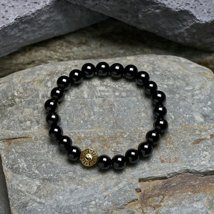 Buddha Stones Bracciale con ciondolo Bagua Balance in onice nera e perline - image 4