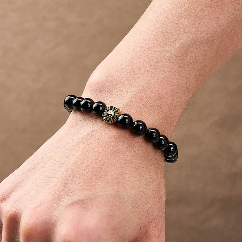Buddha Stones Bracciale con ciondolo Bagua Balance in onice nera e perline - image 9