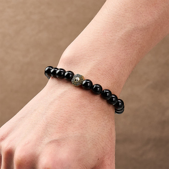 Buddha Stones Bracciale con ciondolo Bagua Balance in onice nera e perline - image 9