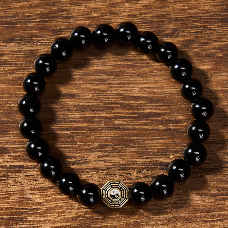Buddha Stones Bracciale con ciondolo Bagua Balance in onice nera e perline - image 1