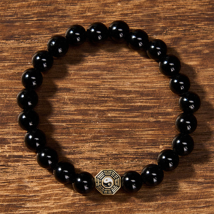 Buddha Stones Bracciale con ciondolo Bagua Balance in onice nera e perline - image 1