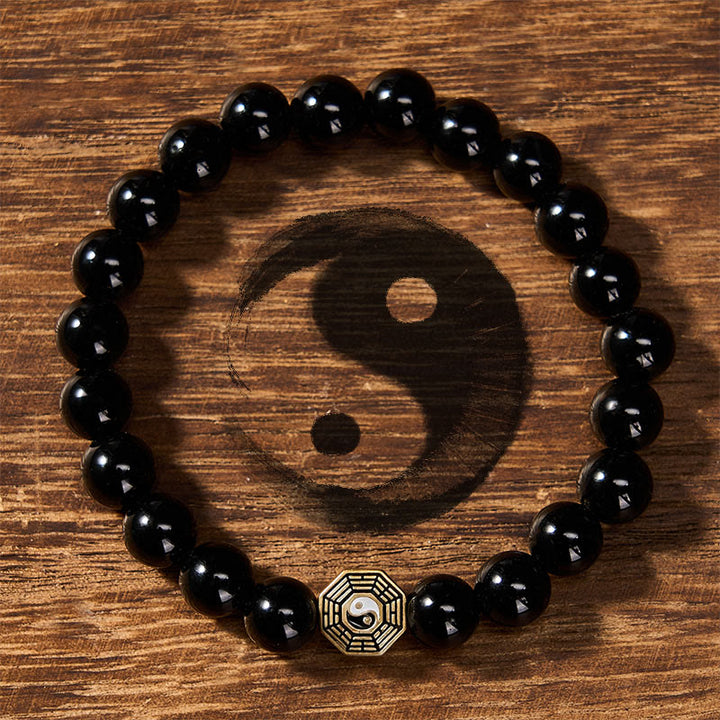 Buddha Stones Bracciale con ciondolo Bagua Balance in onice nera e perline - Bagua (Equilibrio ♥ Armonia) - image 0