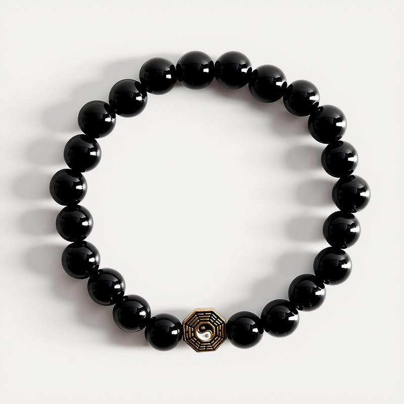 Buddha Stones Bracciale con ciondolo Bagua Balance in onice nera e perline - image 3