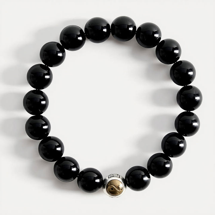 Buddha Stones Bracciale vintage con perline rotonde in ossidiana nera, simbolo Yin Yang e bilanciamento, stile vintage. - image 3