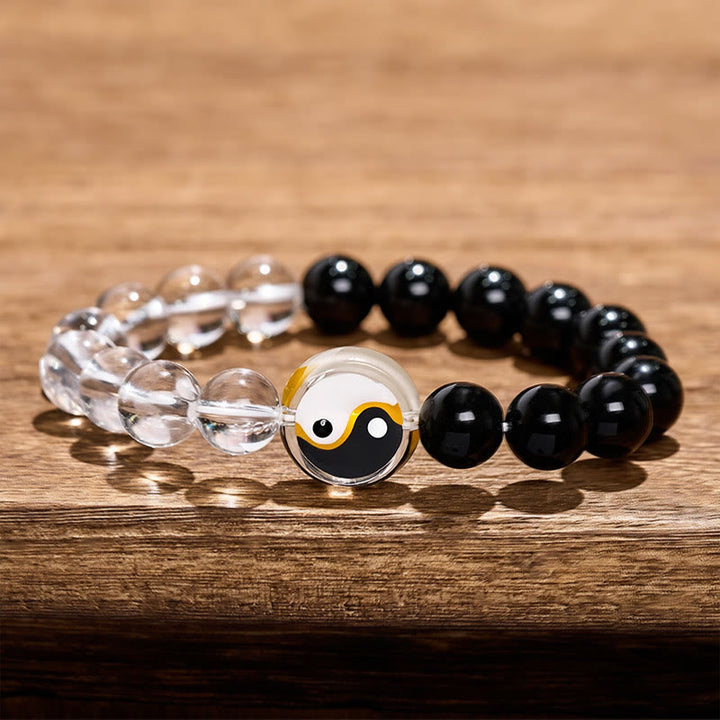 Buddha Stones Braccialetto Liuli con perline di vetro, simbolo Yin Yang e bilanciamento, a doppia faccia, con perline rotonde. - Yin Yang (Equilibrio ♥ Armonia) - Perline di vetro Liuli (Protezione ♥ Fortuna) - image 0