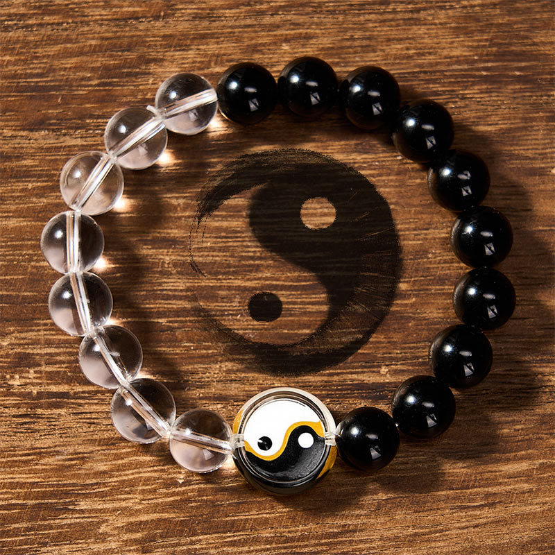 Buddha Stones Braccialetto Liuli con perline di vetro, simbolo Yin Yang e bilanciamento, a doppia faccia, con perline rotonde. - image 1