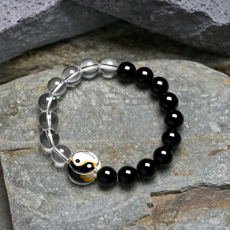 Buddha Stones Braccialetto Liuli con perline di vetro, simbolo Yin Yang e bilanciamento, a doppia faccia, con perline rotonde. - image 3