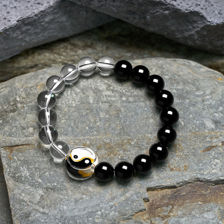 Buddha Stones Braccialetto Liuli con perline di vetro, simbolo Yin Yang e bilanciamento, a doppia faccia, con perline rotonde. - image 3