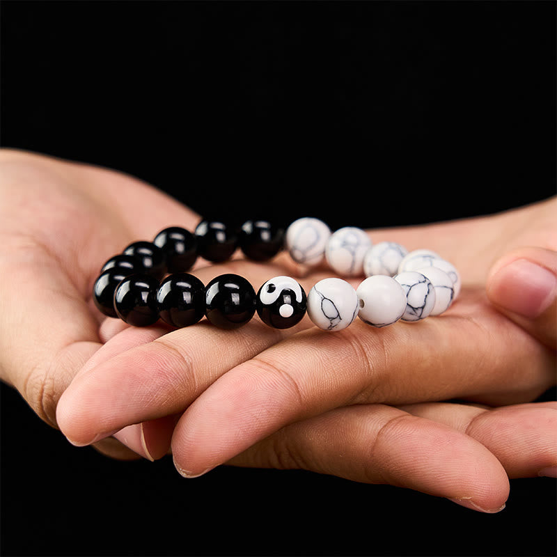 Buddha Stones Braccialetto rotondo con perline di vetro Liuli Yin Yang Balance - image 3