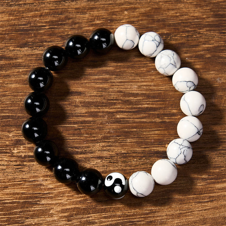 Buddha Stones Braccialetto rotondo con perline di vetro Liuli Yin Yang Balance - image 1