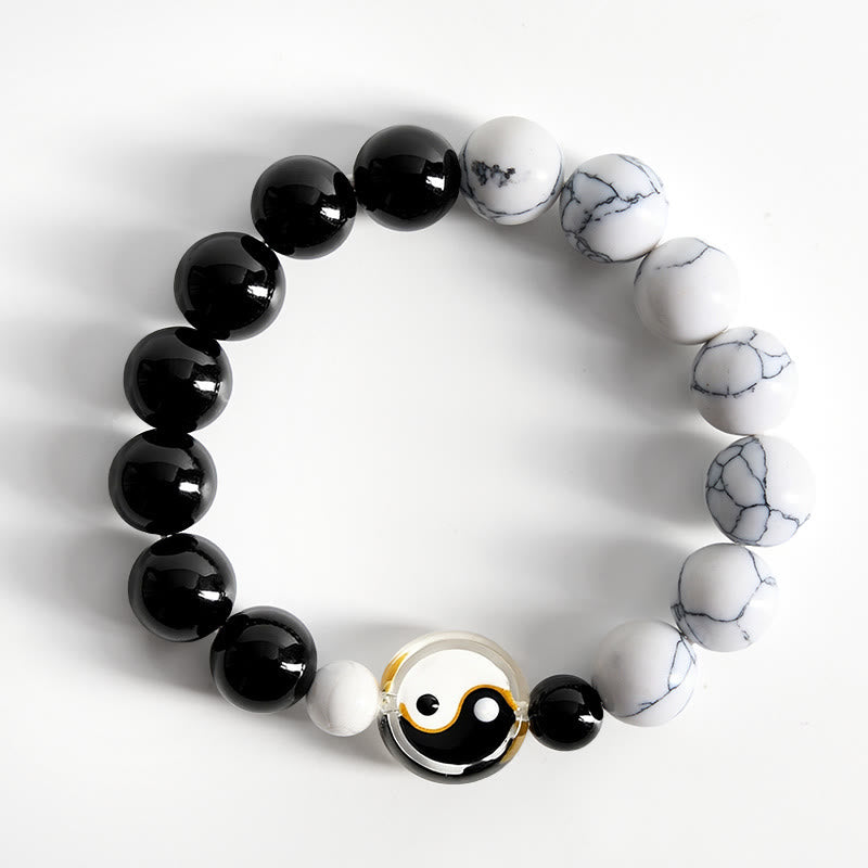 Buddha Stones Braccialetto Liuli con perline piatte in vetro e perline rotonde con simbolo Yin Yang ed equilibrio. - image 1
