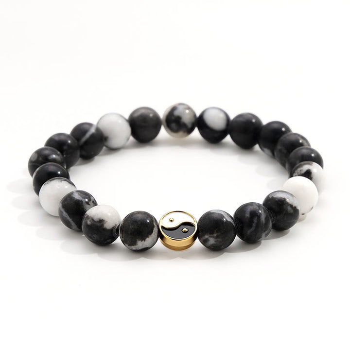Buddha Stones Bracciale con perle rotonde in agata orca, simbolo Yin Yang e armonia. - image 1