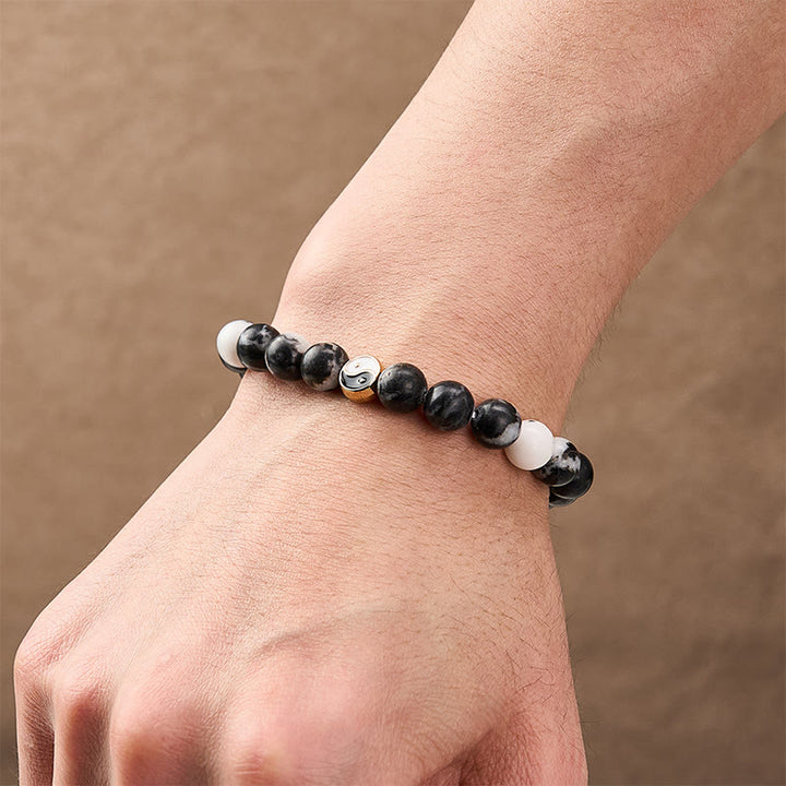 Buddha Stones Bracciale con perle rotonde in agata orca, simbolo Yin Yang e armonia. - image 3