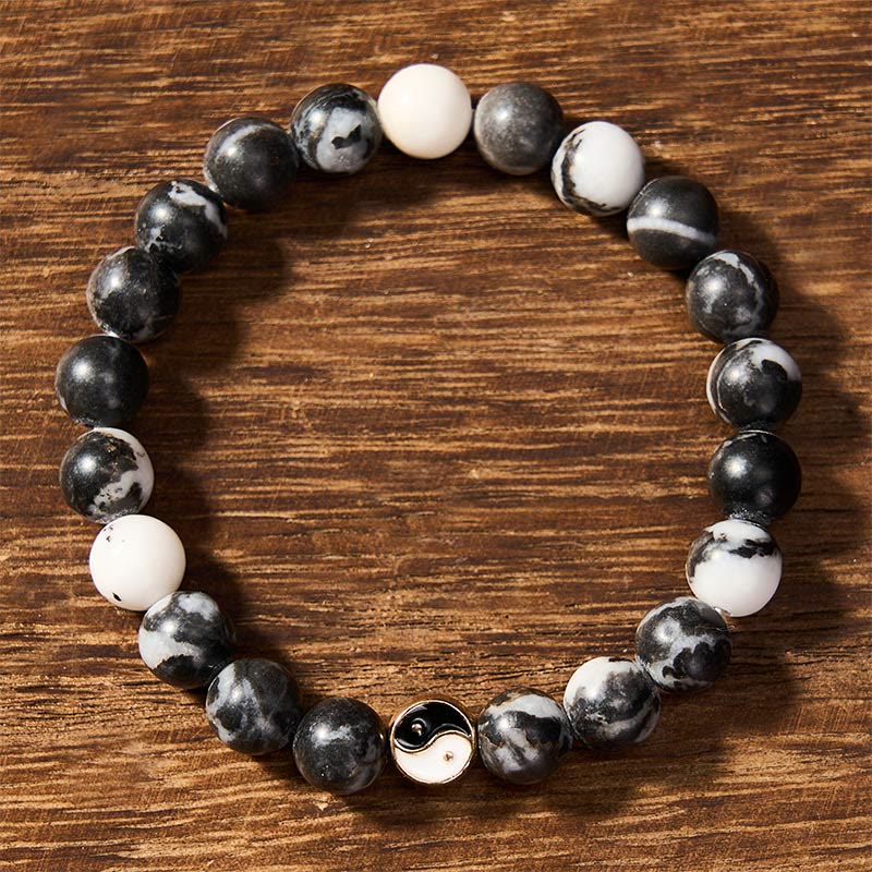 Buddha Stones Bracciale con perle rotonde in agata orca, simbolo Yin Yang e armonia. - image 2