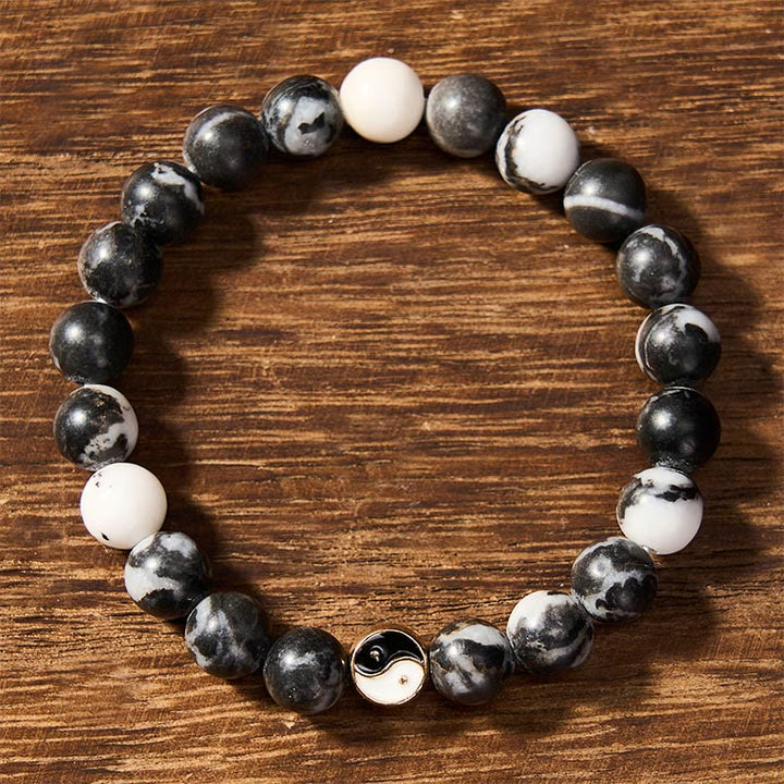 Buddha Stones Bracciale con perle rotonde in agata orca, simbolo Yin Yang e armonia. - image 2