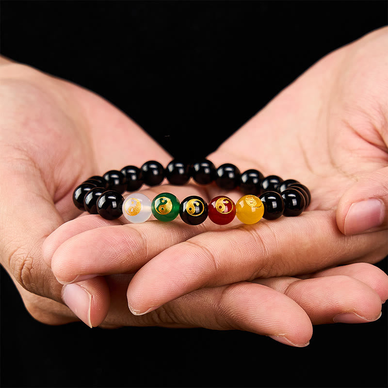 Buddha Stones Bracciale con perle rotonde in onice nera, simbolo Yin Yang di purezza, lucidate a mano. - image 2