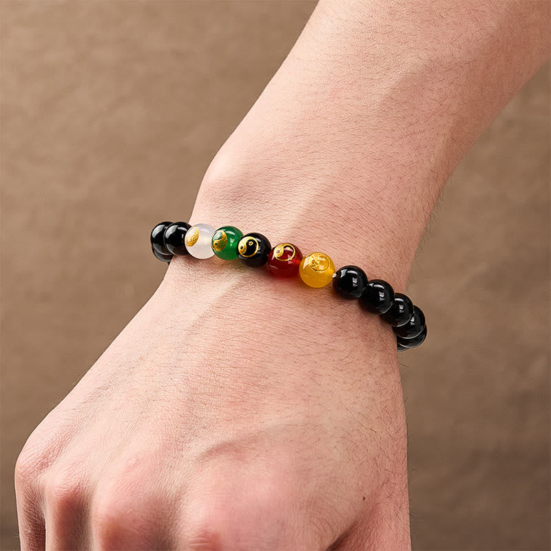 Buddha Stones Bracciale con perle rotonde in onice nera, simbolo Yin Yang di purezza, lucidate a mano. - image 3