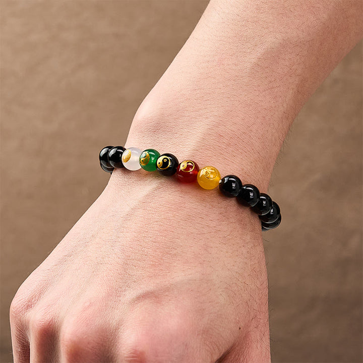 Buddha Stones Bracciale con perle rotonde in onice nera, simbolo Yin Yang di purezza, lucidate a mano. - image 3