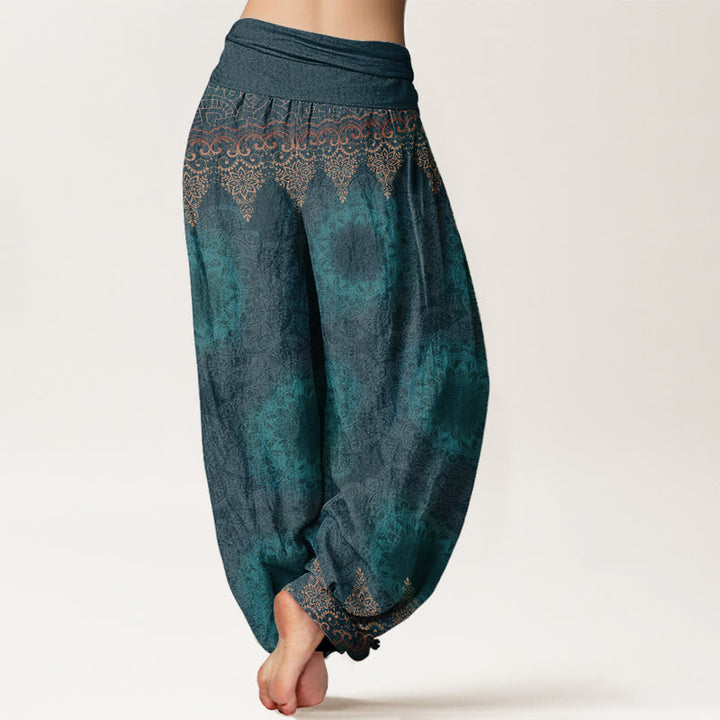 Pantaloni harem da donna in cotone elasticizzato con motivo mandala triangolare in puro cotone Buddha Stones - image 2