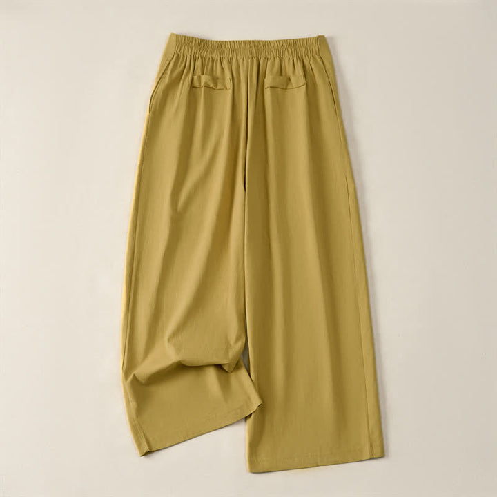 Buddha Stones Pantaloni corti da donna estivi minimalisti ed eleganti con bottoni, cerniera e gamba dritta, con tasche. - Giallo - US12, UK/AU16, EU44 (3XL) - image 10
