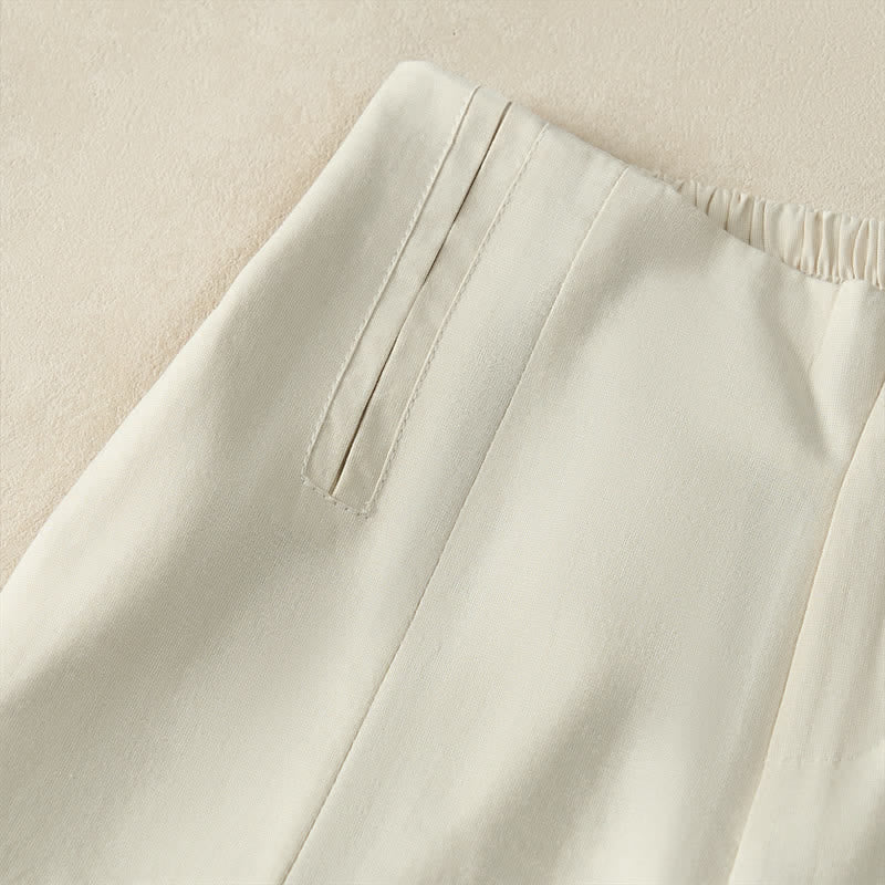 Buddha Stones Pantaloni corti da donna estivi minimalisti ed eleganti con bottoni, cerniera e gamba dritta, con tasche. - image 21