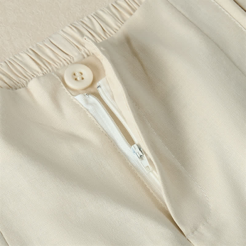 Buddha Stones Pantaloni corti da donna estivi minimalisti ed eleganti con bottoni, cerniera e gamba dritta, con tasche. - image 19