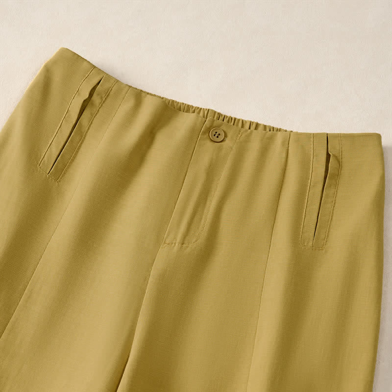 Buddha Stones Pantaloni corti da donna estivi minimalisti ed eleganti con bottoni, cerniera e gamba dritta, con tasche. - image 12