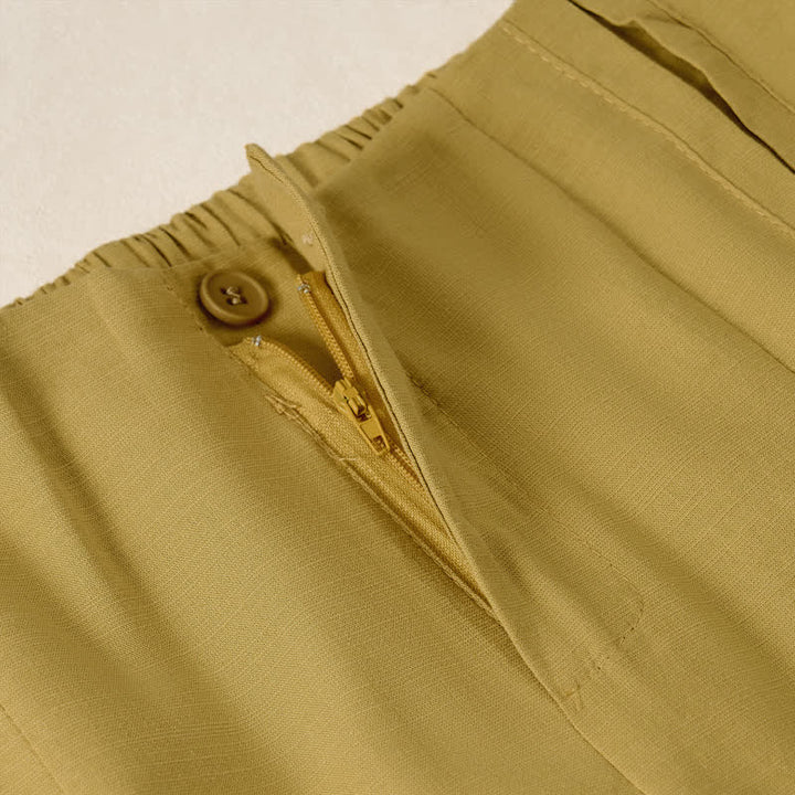 Buddha Stones Pantaloni corti da donna estivi minimalisti ed eleganti con bottoni, cerniera e gamba dritta, con tasche. - image 11