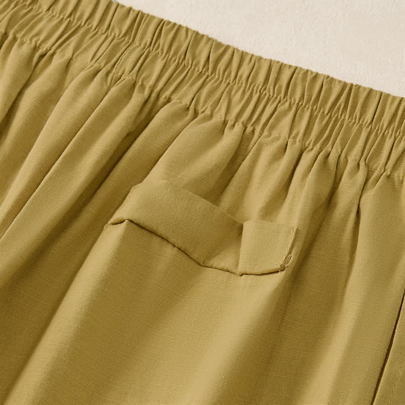 Buddha Stones Pantaloni corti da donna estivi minimalisti ed eleganti con bottoni, cerniera e gamba dritta, con tasche. - image 14