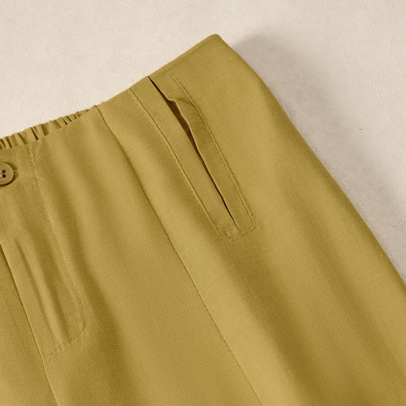 Buddha Stones Pantaloni corti da donna estivi minimalisti ed eleganti con bottoni, cerniera e gamba dritta, con tasche. - image 13
