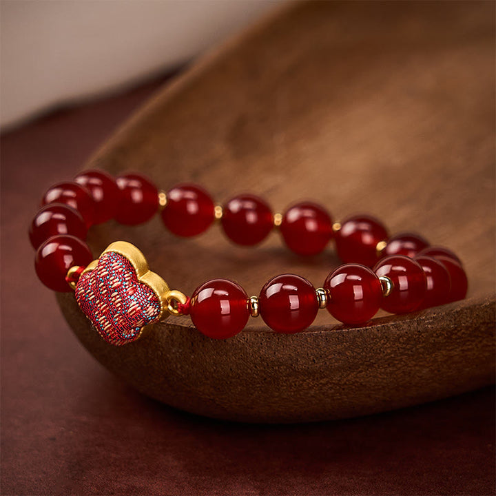 Buddha Stones Braccialetto con ciondolo a forma di quadrifoglio in broccato di agata rossa. - image 3
