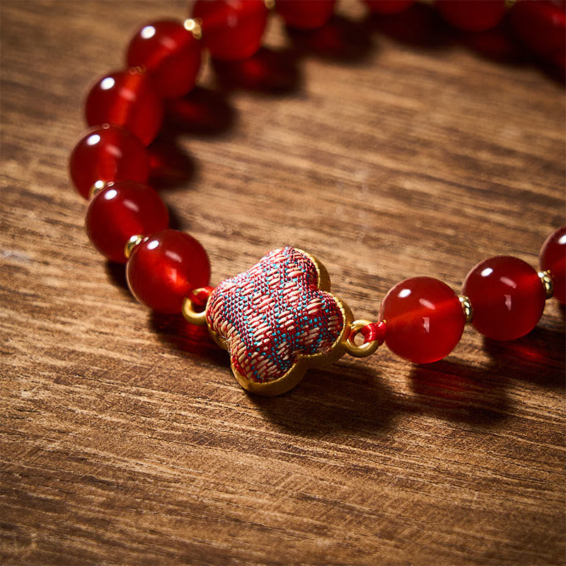 Buddha Stones Braccialetto con ciondolo a forma di quadrifoglio in broccato di agata rossa. - image 4