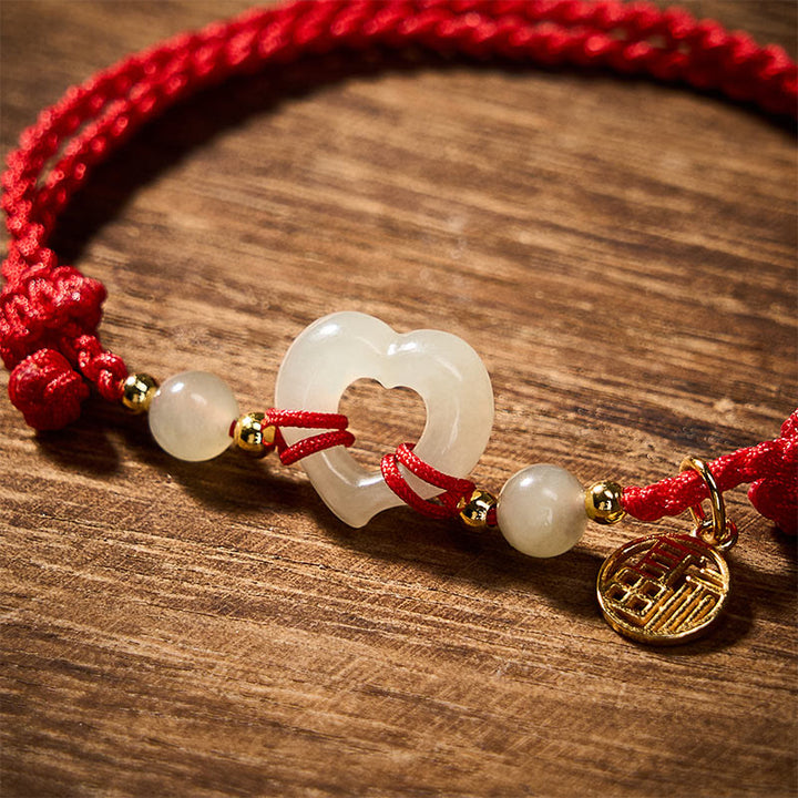 Buddha Stones Anello a cuore di giada Hetian Bracciale di protezione del carattere Fu - image 4