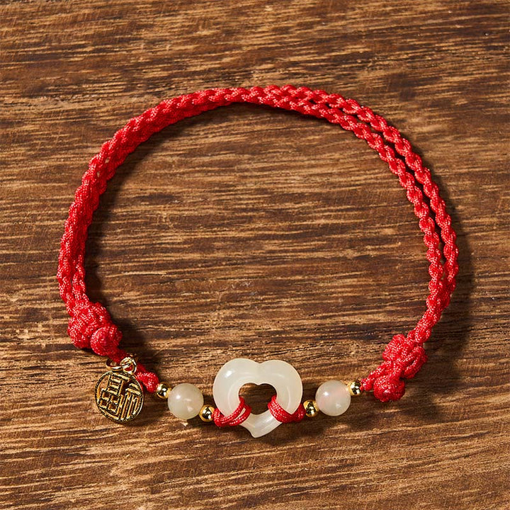 Buddha Stones Anello a cuore di giada Hetian Bracciale di protezione del carattere Fu - image 2