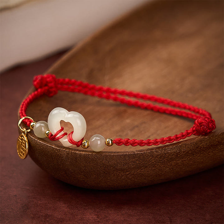 Buddha Stones Anello a cuore di giada Hetian Bracciale di protezione del carattere Fu - image 3