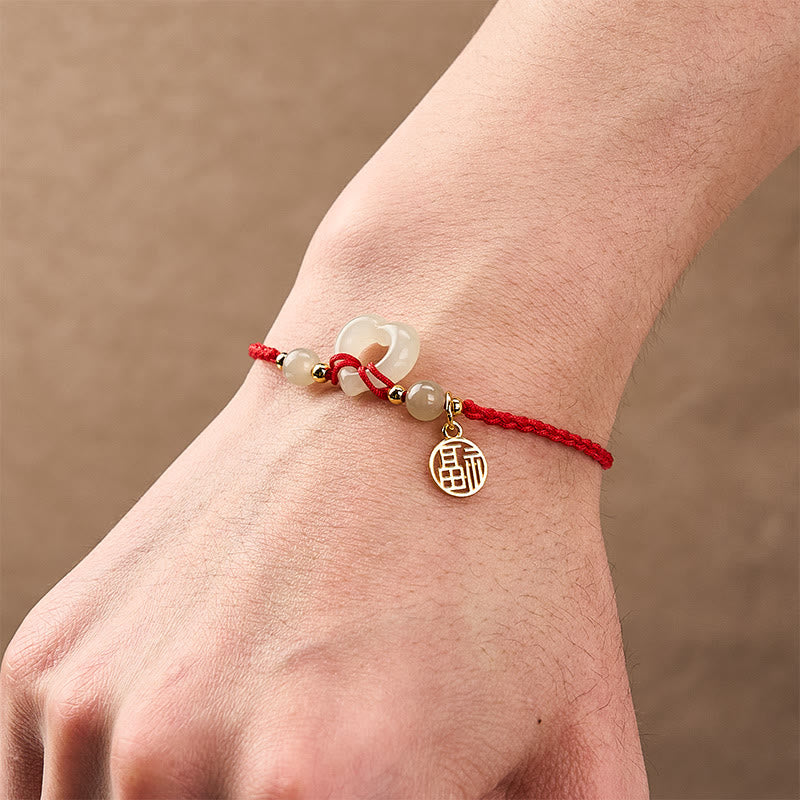 Buddha Stones Anello a cuore di giada Hetian Bracciale di protezione del carattere Fu - image 5