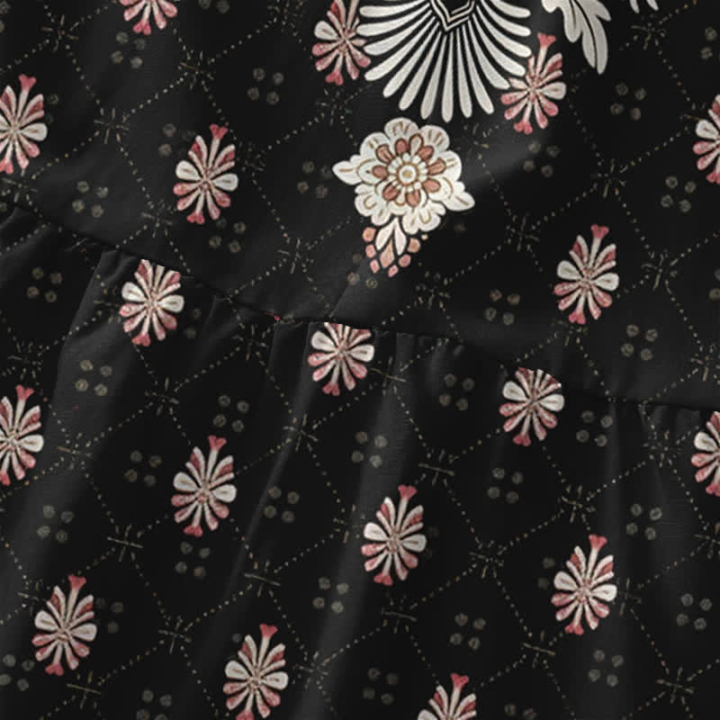 Buddha Stones Abito midi estivo casual da donna rosa con fantasia floreale etnica e tasche. - image 1