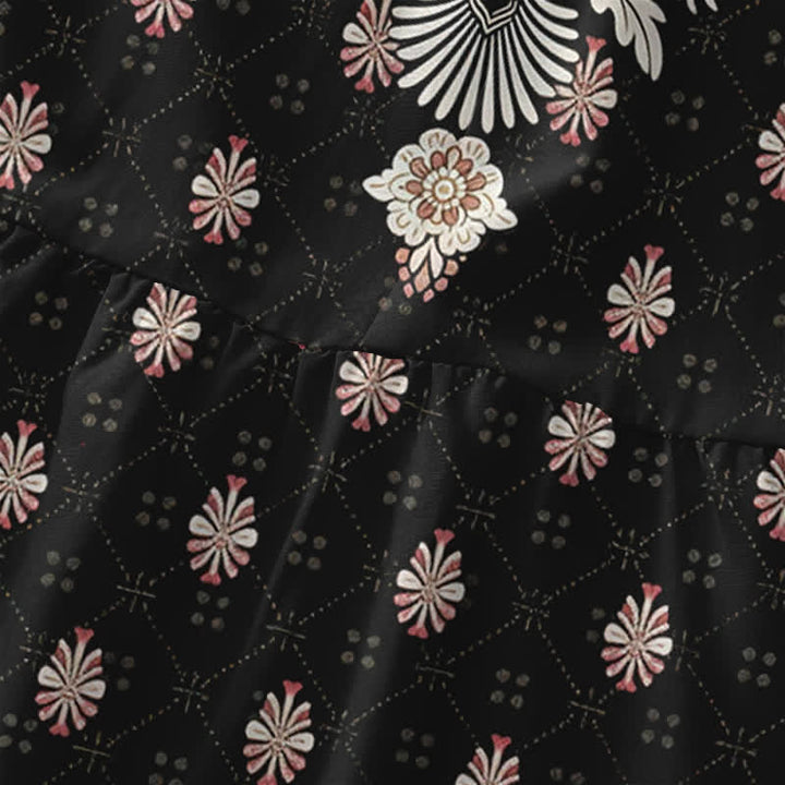 Buddha Stones Abito midi estivo casual da donna rosa con fantasia floreale etnica e tasche. - image 1