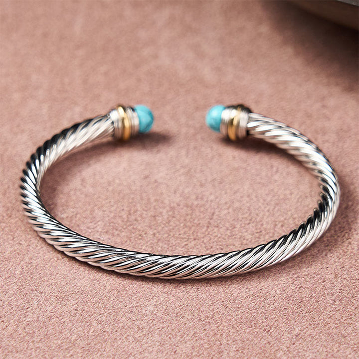 Buddha Stones Bracciale aperto a spirale in rame, turchese e onice nera - image 1