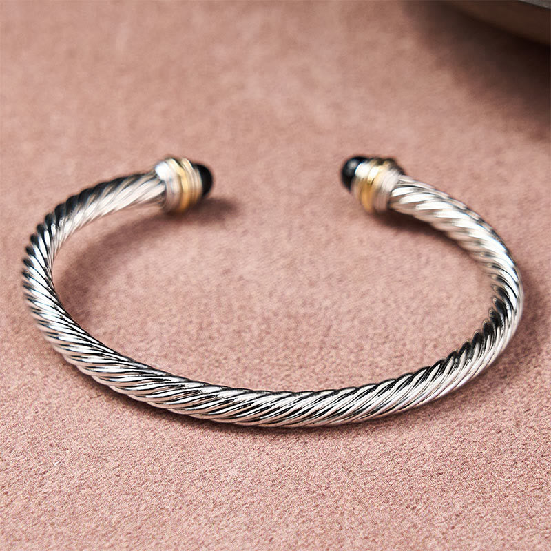 Buddha Stones Bracciale aperto a spirale in rame, turchese e onice nera - image 7