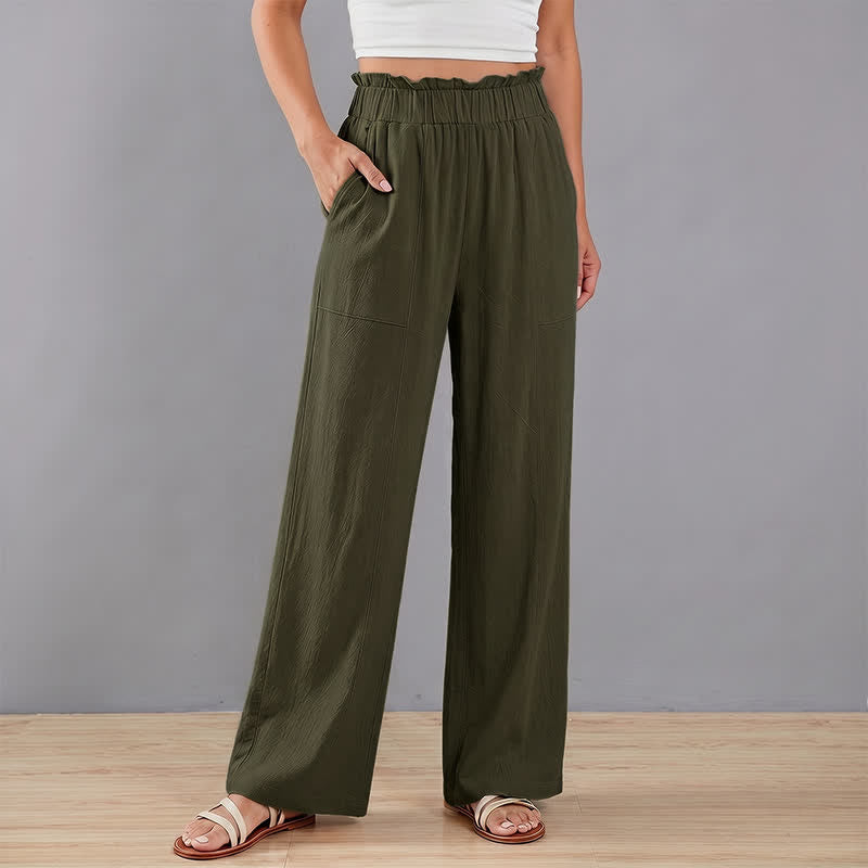 Buddha Stones Pantaloni lunghi da donna a gamba dritta, minimalisti, tinta unita, con coulisse, ideali per primavera/estate. Pantaloni casual da donna con tasche. - image 17