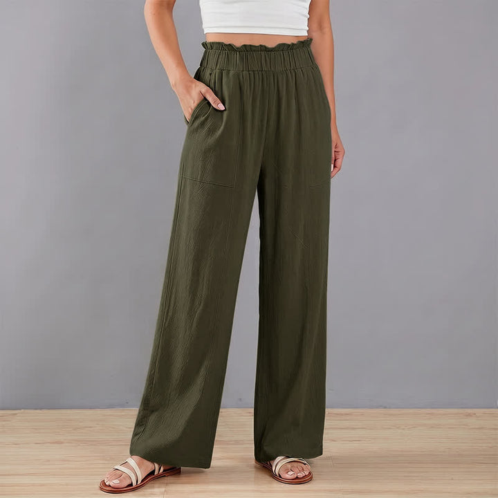 Buddha Stones Pantaloni lunghi da donna a gamba dritta, minimalisti, tinta unita, con coulisse, ideali per primavera/estate. Pantaloni casual da donna con tasche. - image 17