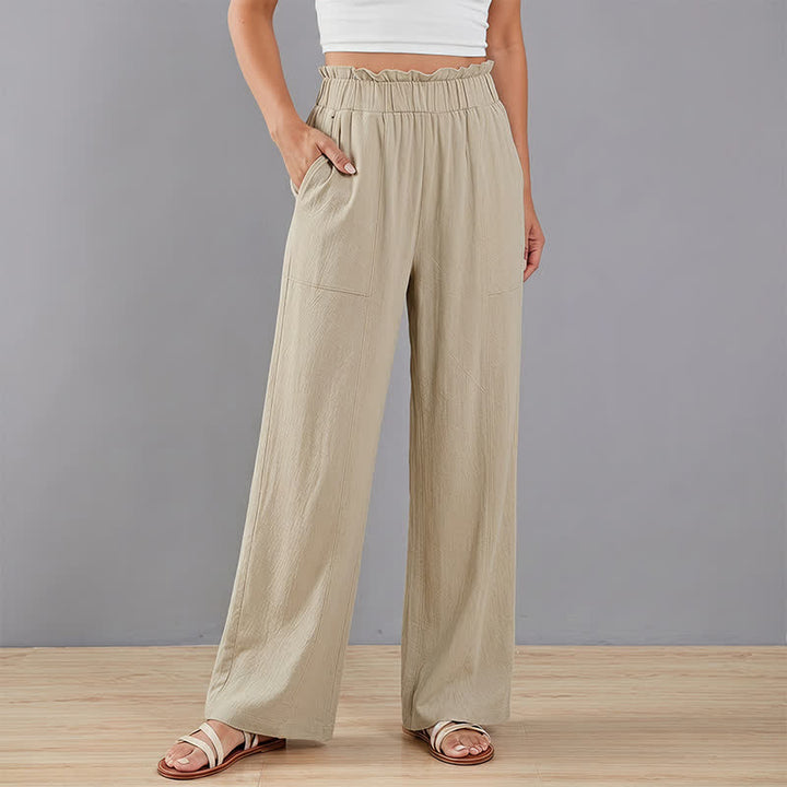 Buddha Stones Pantaloni lunghi da donna a gamba dritta, minimalisti, tinta unita, con coulisse, ideali per primavera/estate. Pantaloni casual da donna con tasche. - image 2
