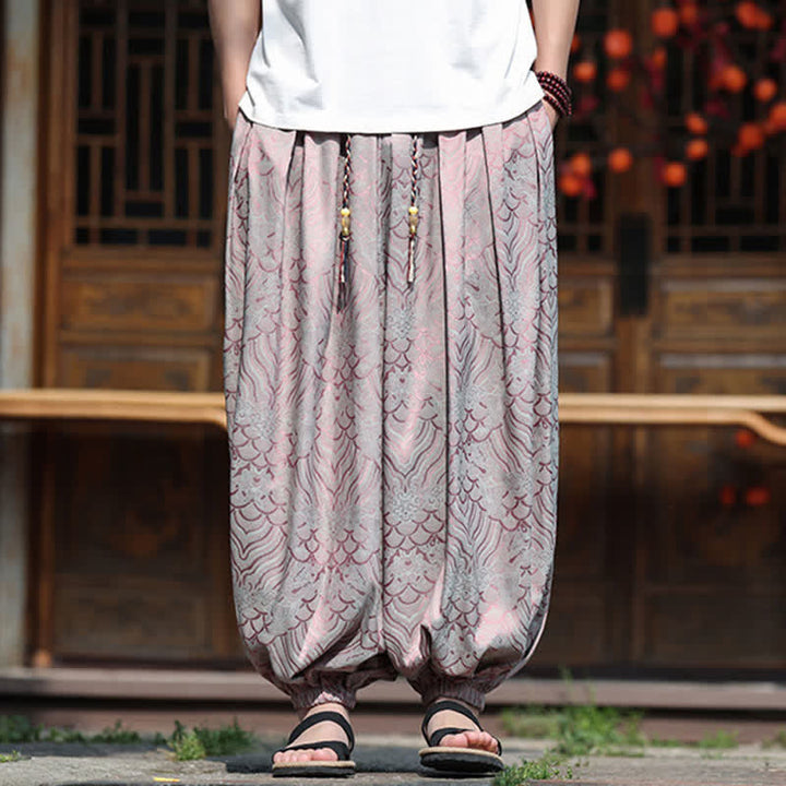 Buddha Stones Pantaloni estivi casual boho astratti alla caviglia da uomo, pantaloni harem - image 1