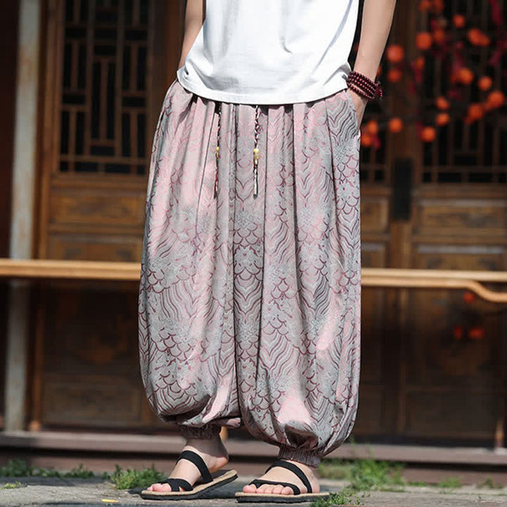 Buddha Stones Pantaloni estivi casual boho astratti alla caviglia da uomo, pantaloni harem - image 5