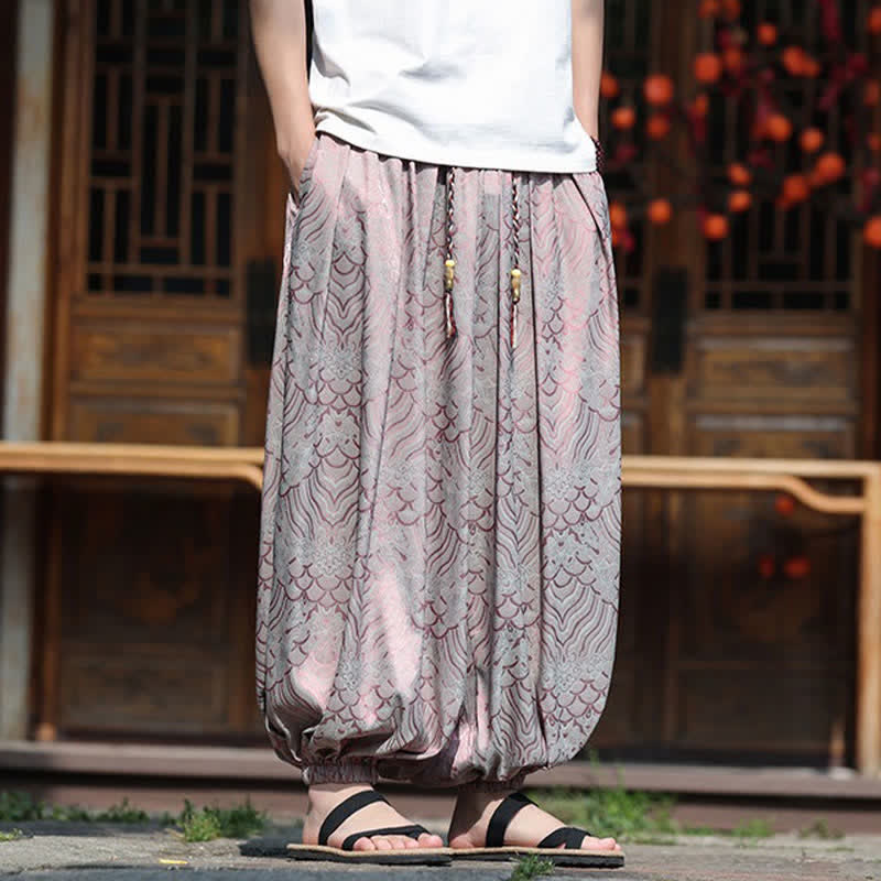 Buddha Stones Pantaloni estivi casual boho astratti alla caviglia da uomo, pantaloni harem - image 2