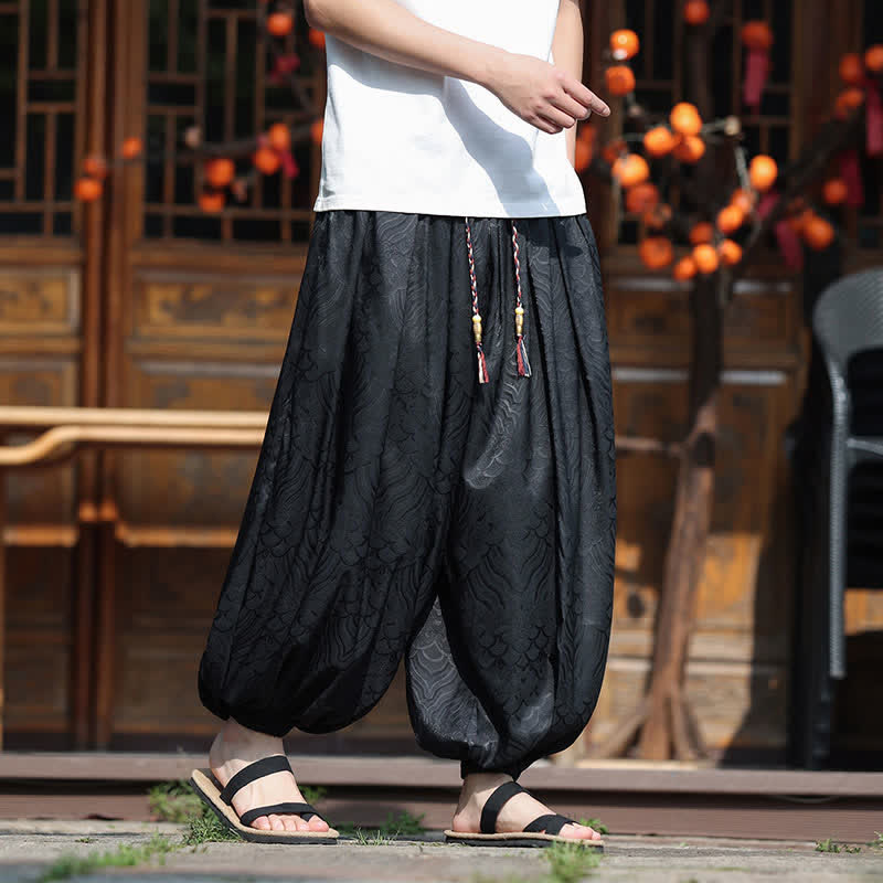 Buddha Stones Pantaloni estivi casual boho astratti alla caviglia da uomo, pantaloni harem - Nero - US/UK/AU46, EU56 (5XL) - image 9