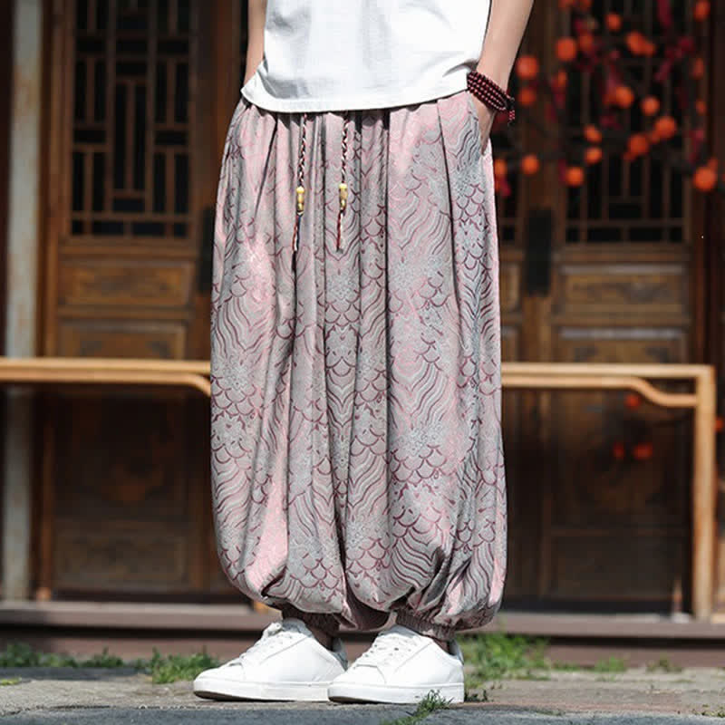 Buddha Stones Pantaloni estivi casual boho astratti alla caviglia da uomo, pantaloni harem - image 6