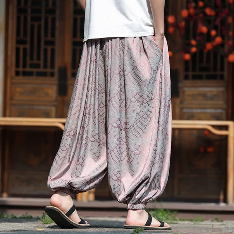 Buddha Stones Pantaloni estivi casual boho astratti alla caviglia da uomo, pantaloni harem - image 4